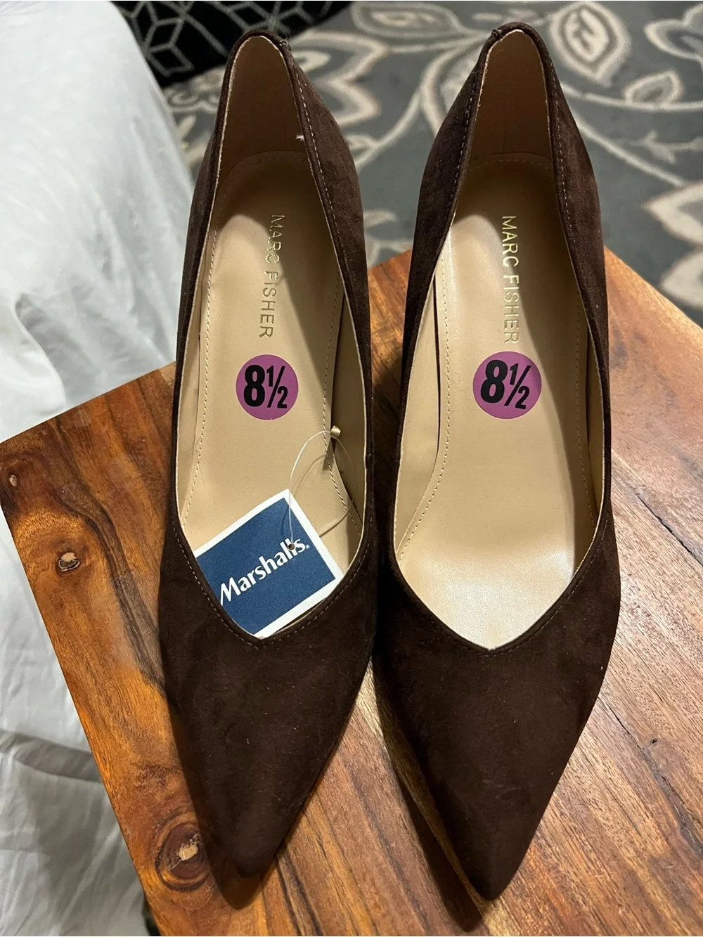 Marc Fisher Chocolate Brown Pointed Toe Block Heel Pumps NWT Size 8.5M